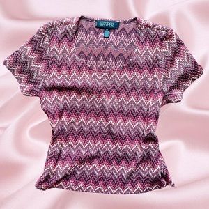 colorful zig zag textured vintage shirt / blouse .